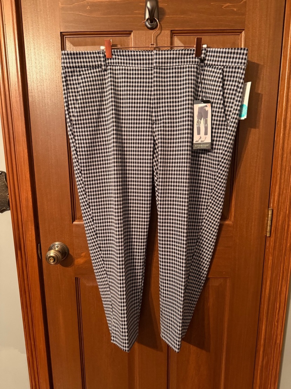 Liverpool Navy and White Gingham Knit Trouser